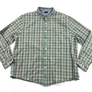 ScotteVest Ozark Plaid Shirt Button Front Green Brown